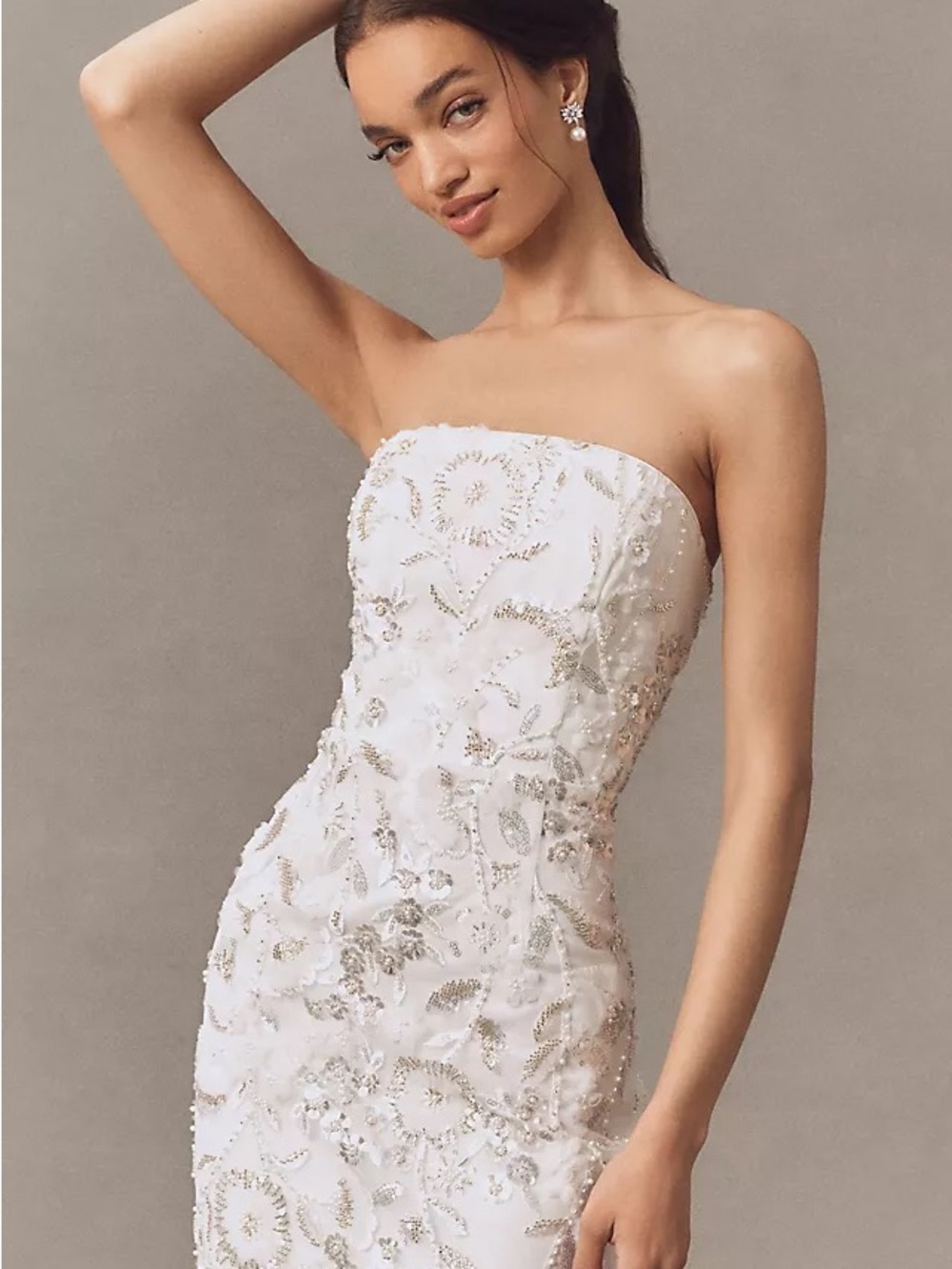 MILLY White Embellished Strapeless Dress